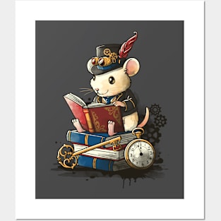 Steampunk mouse reader Posters and Art